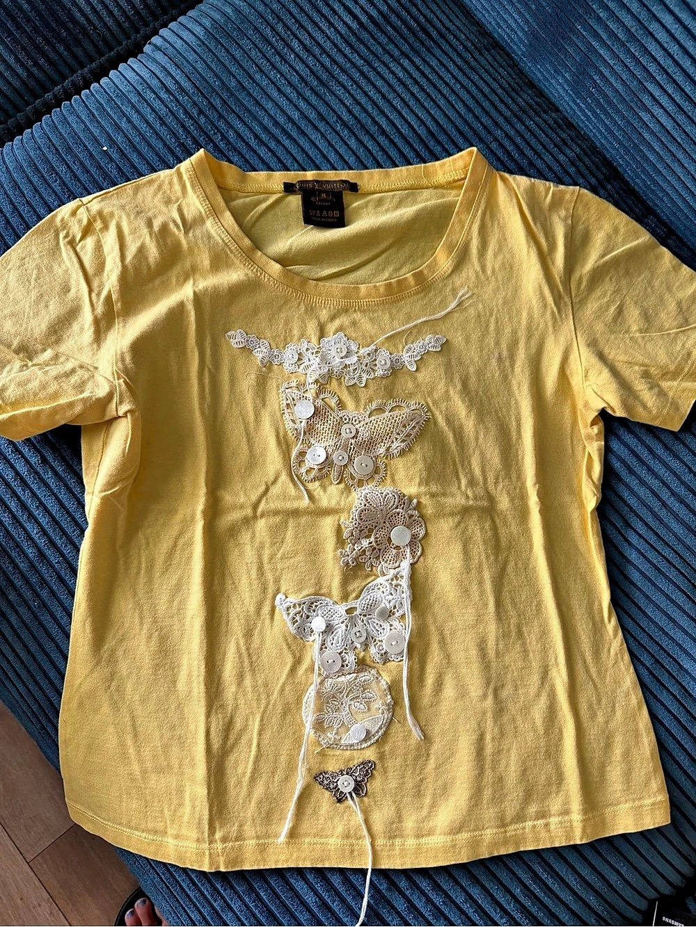 LV Cotton Embroidered Tee Yellow